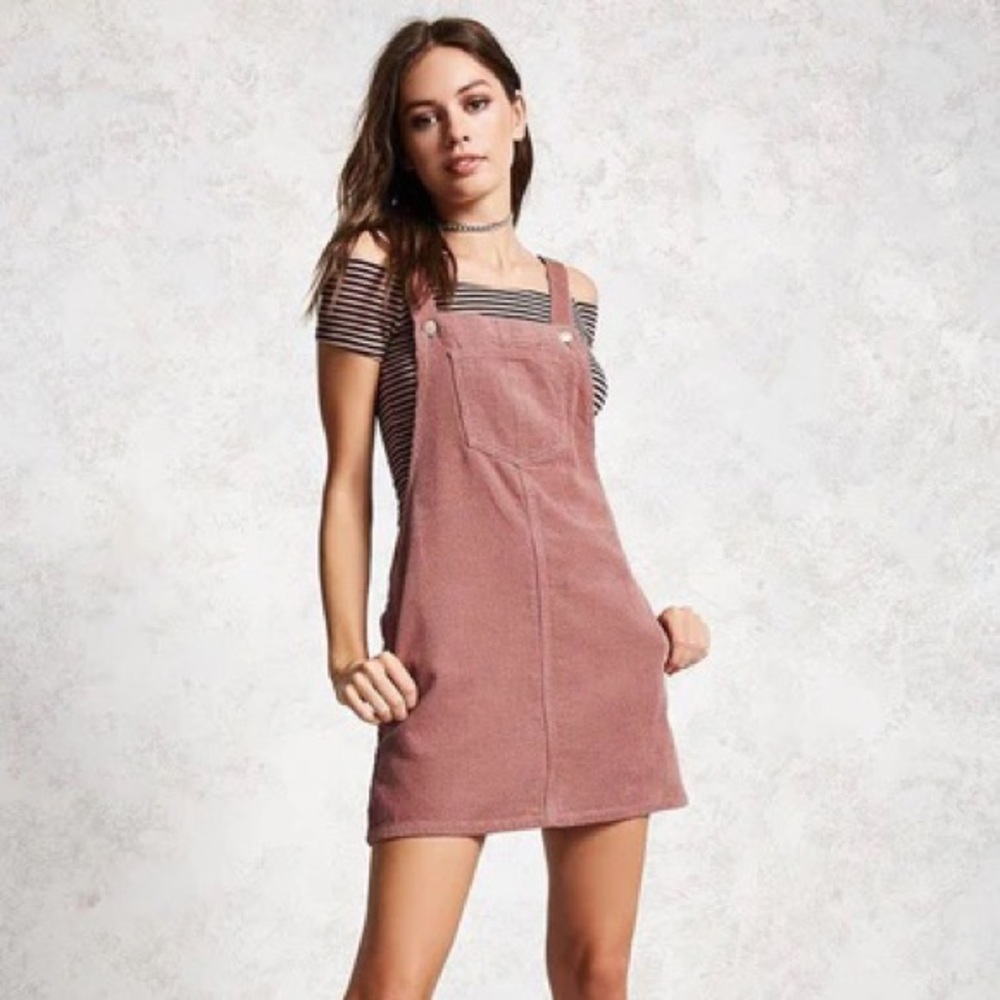 Forever 21 Mauve Pink Corduroy Overall Dress Size Medium